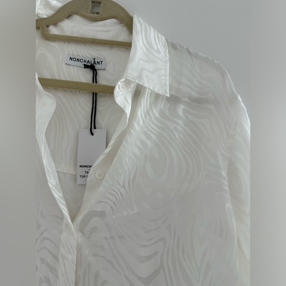 Nonchalant White Silk Cropped Button Down - Picture 2 of 6